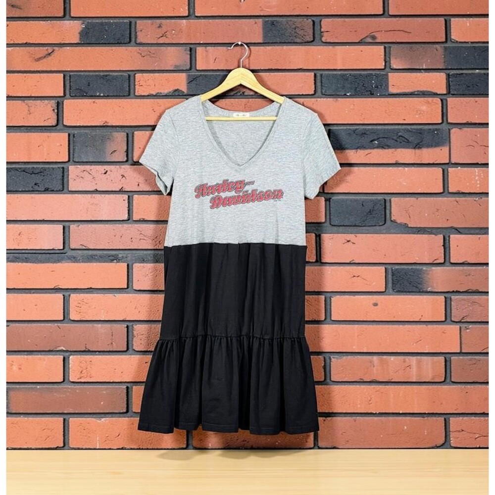 Upcycled Harley Davidson Tiered Skirt Tee Dress S